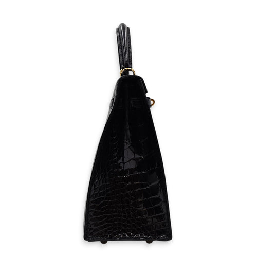 Sellier Kelly 25 Black in Shiny Alligator Gold hardware CL2603-20411 3