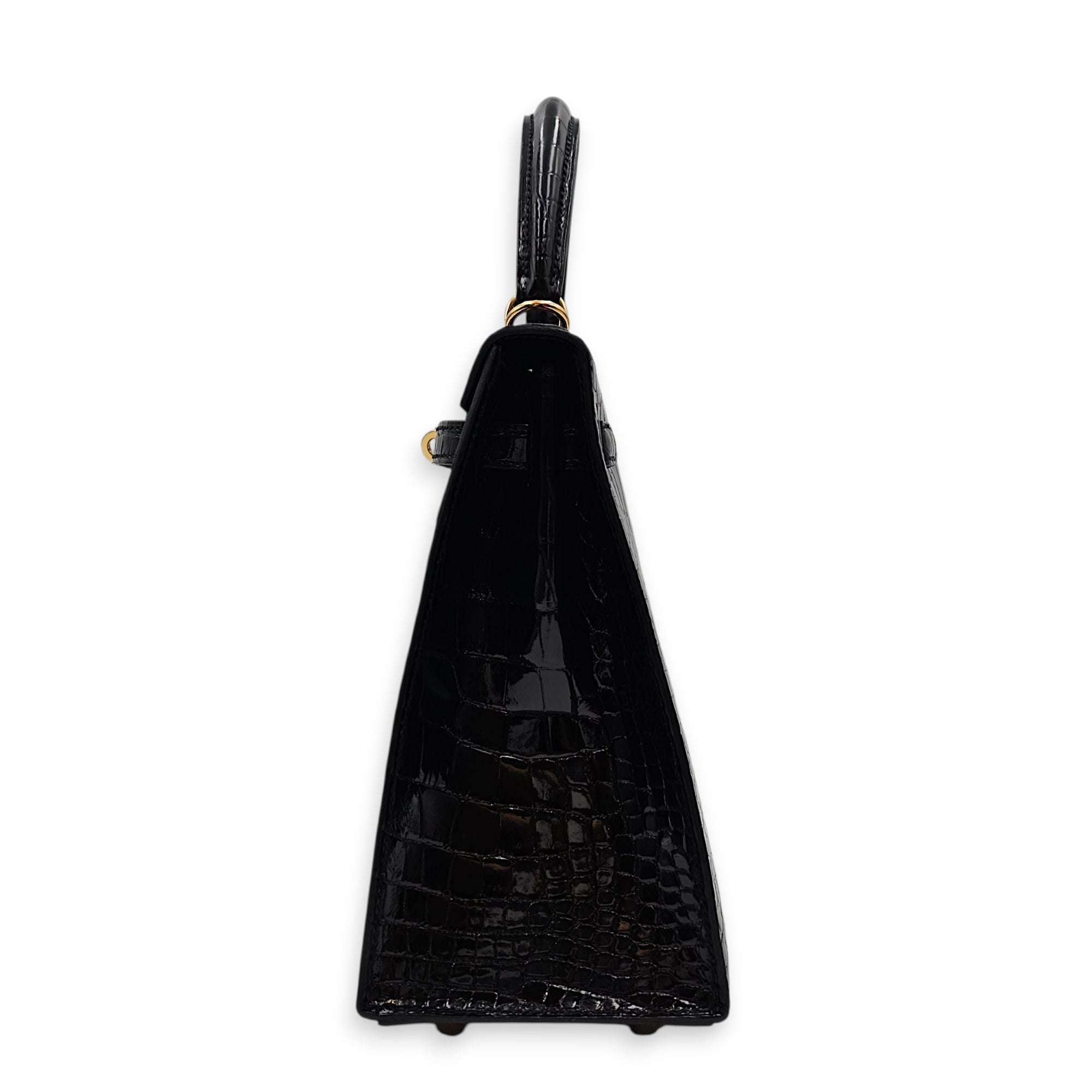 Sellier Kelly 25 Black in Shiny Alligator Gold hardware CL2603-20411 4
