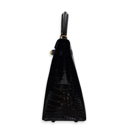Sellier Kelly 25 Black in Shiny Alligator Gold hardware CL2603-20411 4