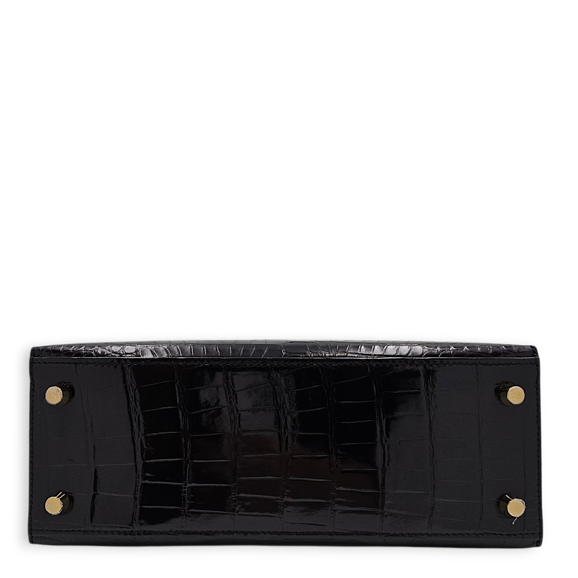 Sellier Kelly 25 Black in Shiny Alligator Gold hardware CL2603-20411 5