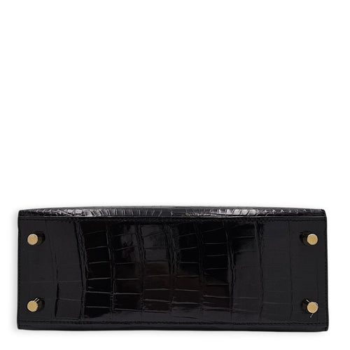 Sellier Kelly 25 Black in Shiny Alligator Gold hardware CL2603-20411 5