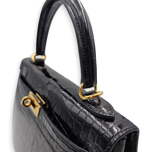 Sellier Kelly 25 Black in Shiny Alligator Gold hardware CL2603-20411 7