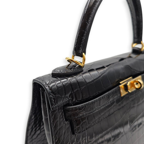 Sellier Kelly 25 Black in Shiny Alligator Gold hardware CL2603-20411 8