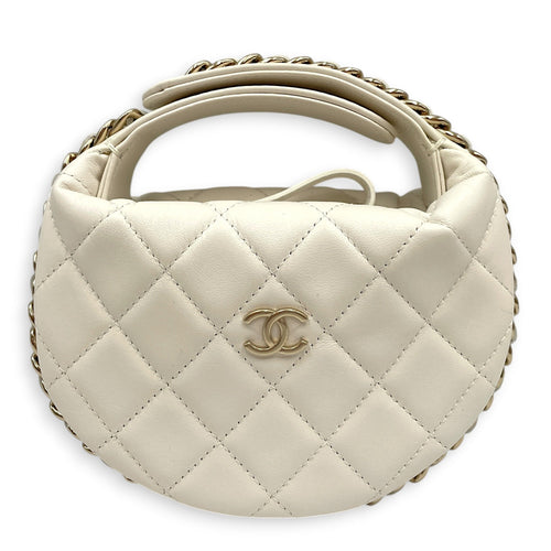 Quilted Chain Around Pouch Mini White Clutch in Lambskin Gold hardware CL2603-20439 1