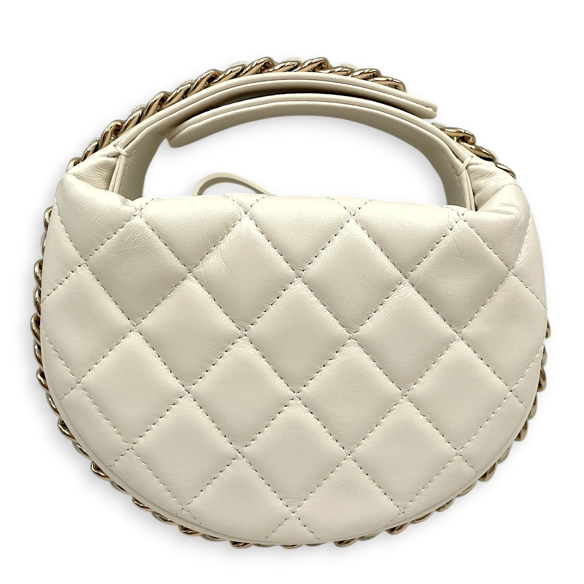 Quilted Chain Around Pouch Mini White Clutch in Lambskin Gold hardware CL2603-20439 2