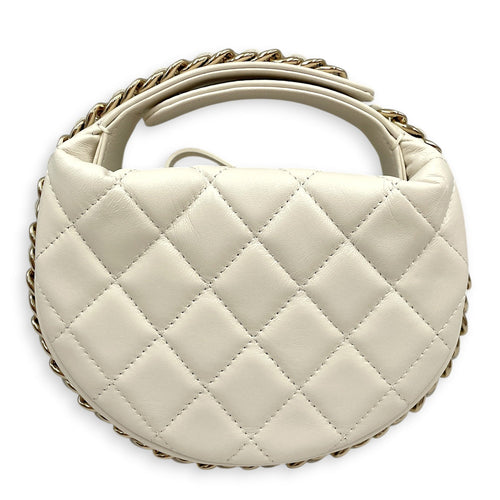 Quilted Chain Around Pouch Mini White Clutch in Lambskin Gold hardware CL2603-20439 2