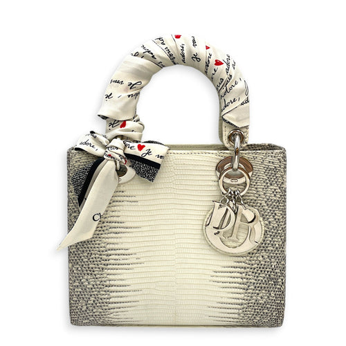 Lady Dior White Top Handle Bag in Lizard Varanus Salvator Silver hardware CL2603-20445 1