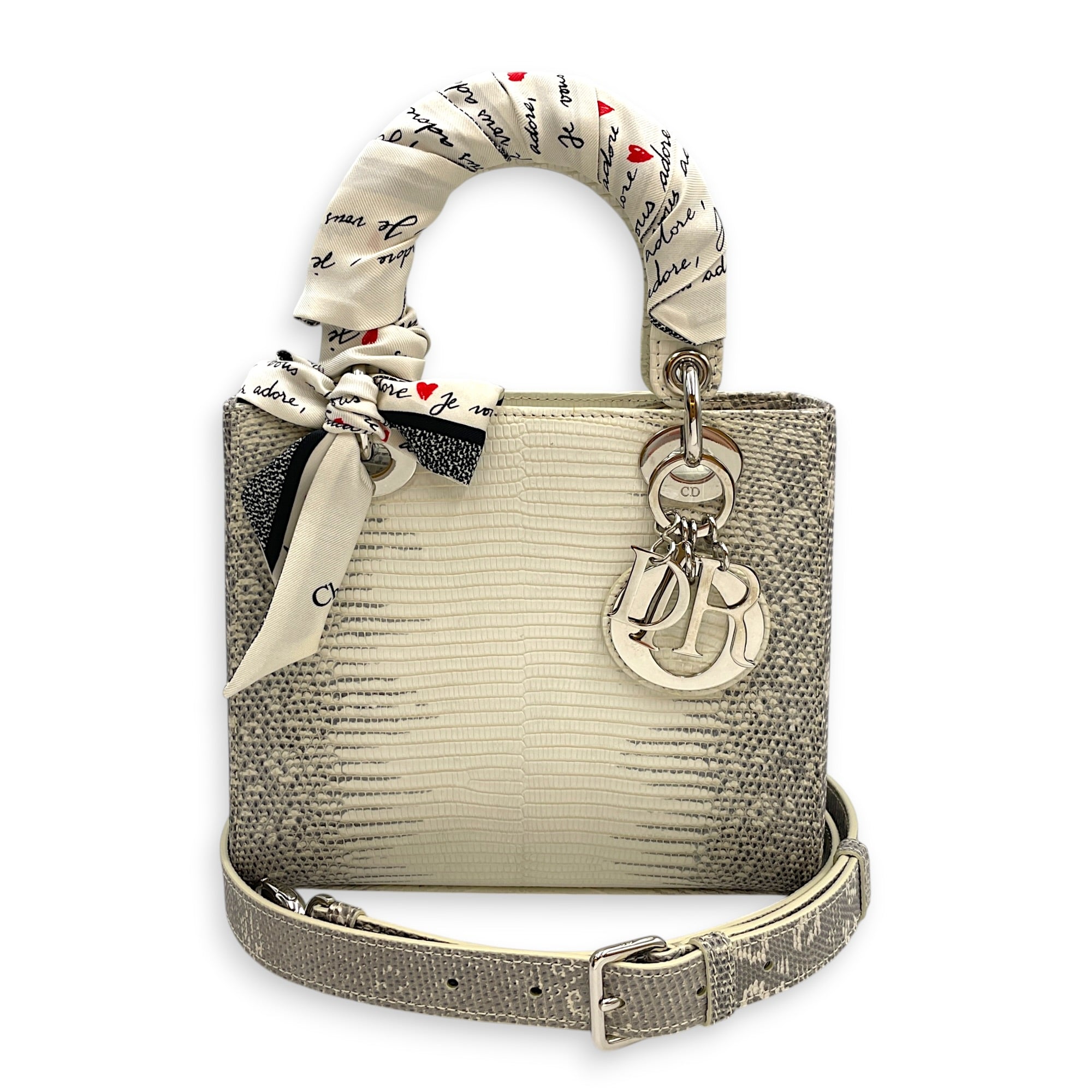 Lady Dior White Top Handle Bag in Lizard Varanus Salvator Silver hardware CL2603-20445 10