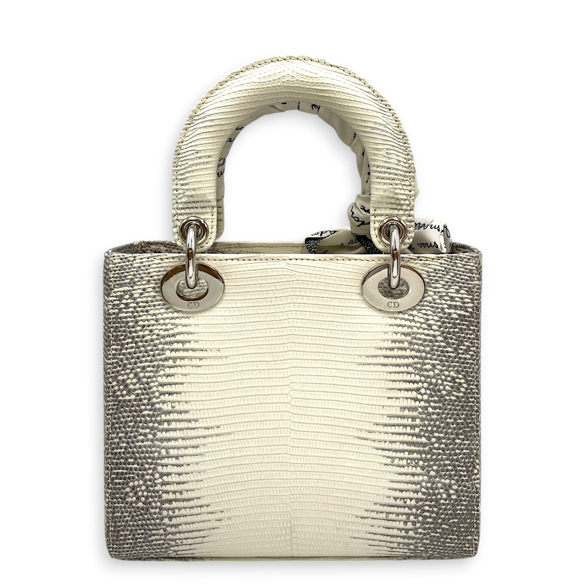 Lady Dior White Top Handle Bag in Lizard Varanus Salvator Silver hardware CL2603-20445 2
