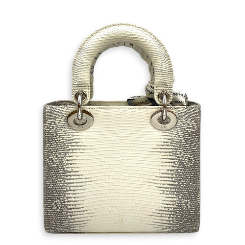 Lady Dior White Top Handle Bag in Lizard Varanus Salvator Silver hardware CL2603-20445 2