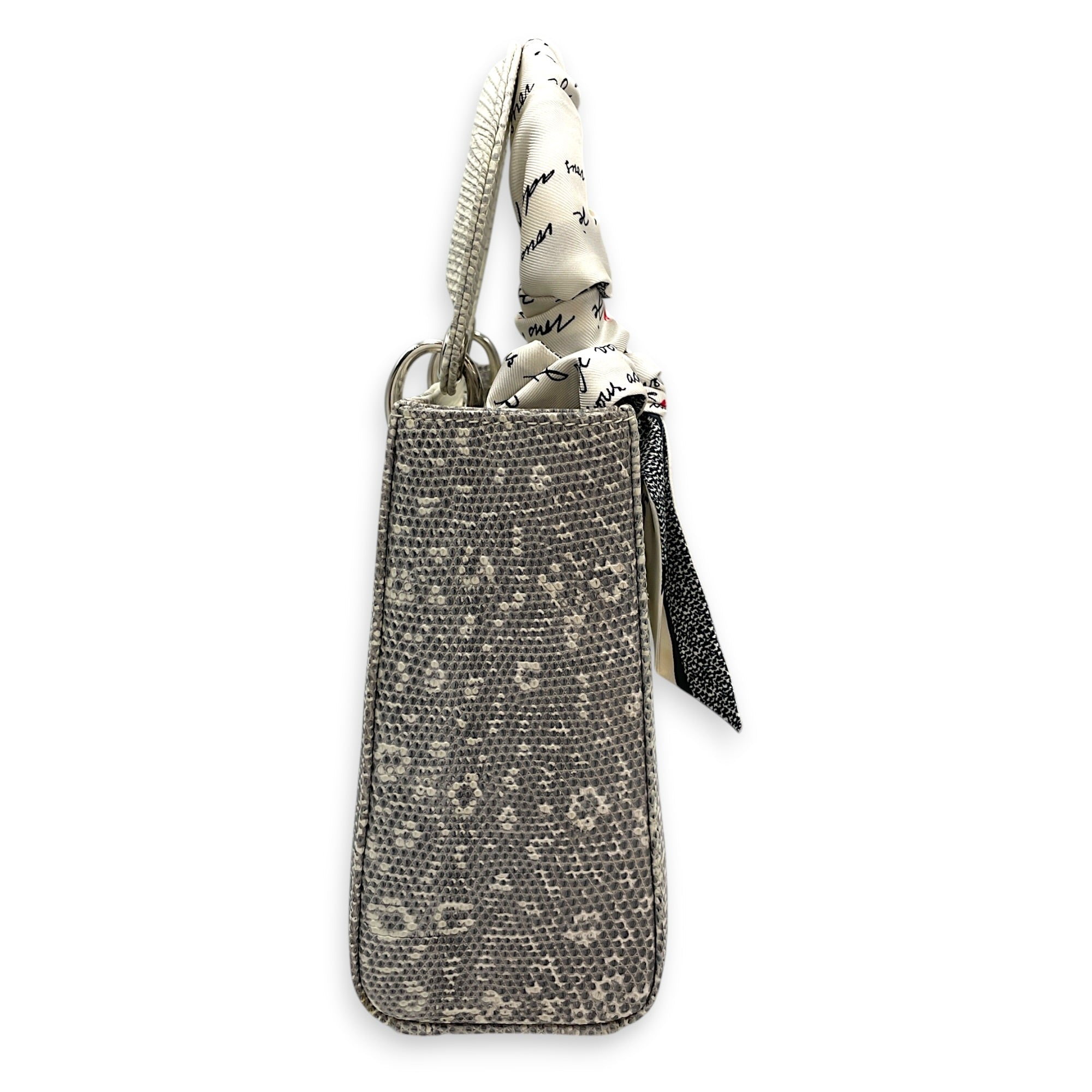 Lady Dior White Top Handle Bag in Lizard Varanus Salvator Silver hardware CL2603-20445 3