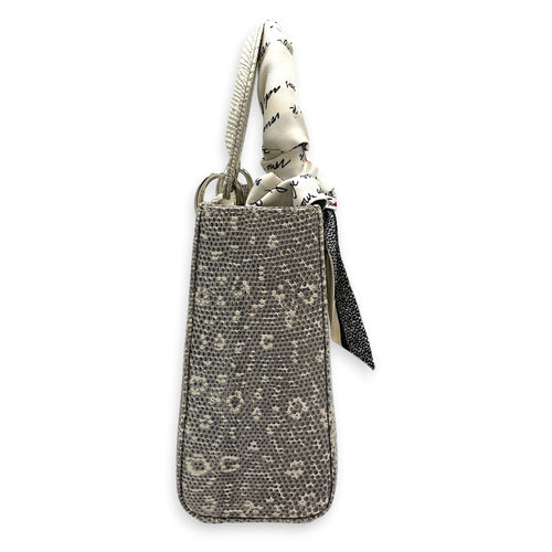 Lady Dior White Top Handle Bag in Lizard Varanus Salvator Silver hardware CL2603-20445 3
