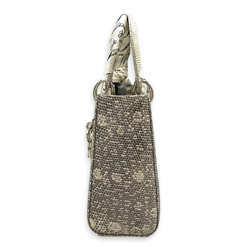 Lady Dior White Top Handle Bag in Lizard Varanus Salvator Silver hardware CL2603-20445 4