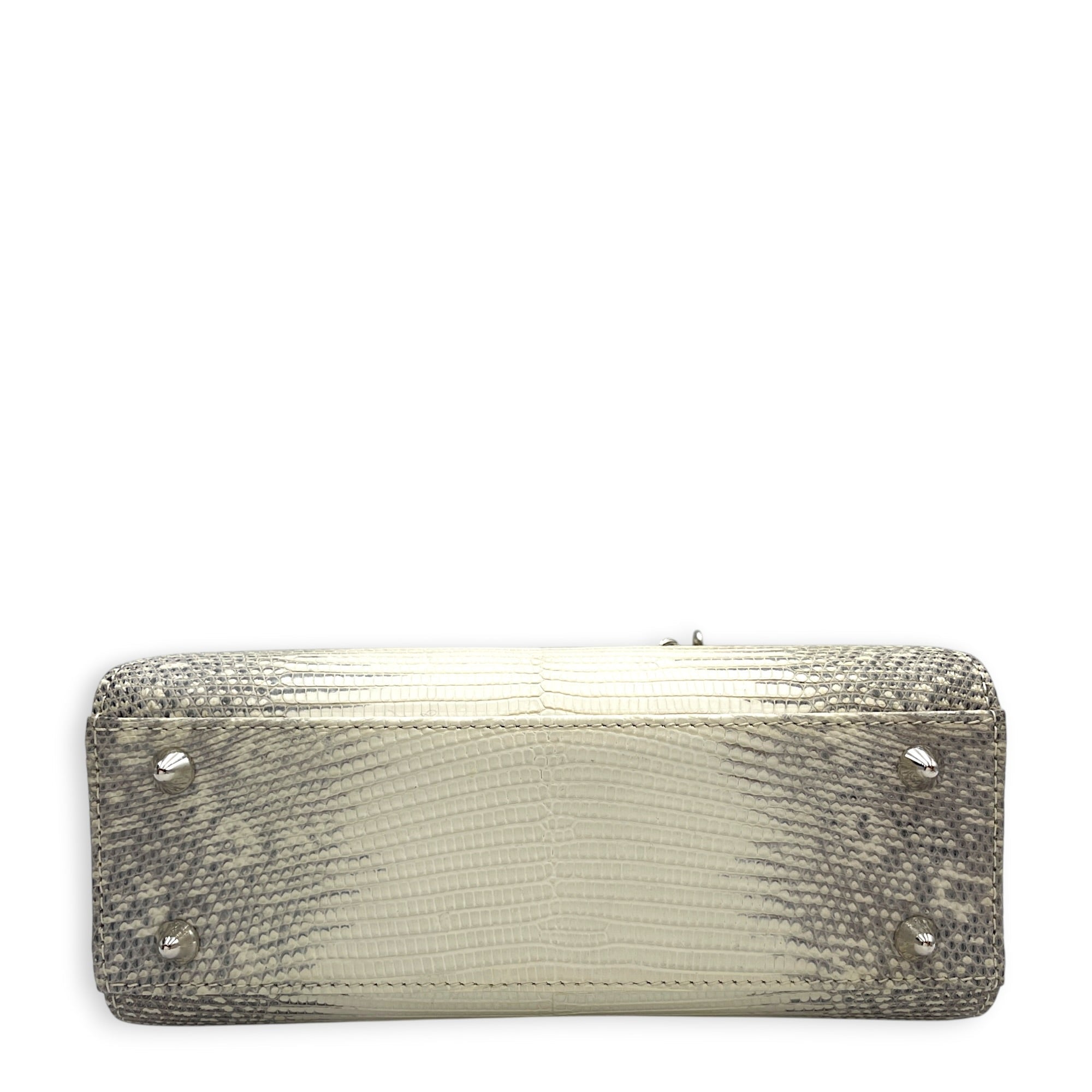 Lady Dior White Top Handle Bag in Lizard Varanus Salvator Silver hardware CL2603-20445 5