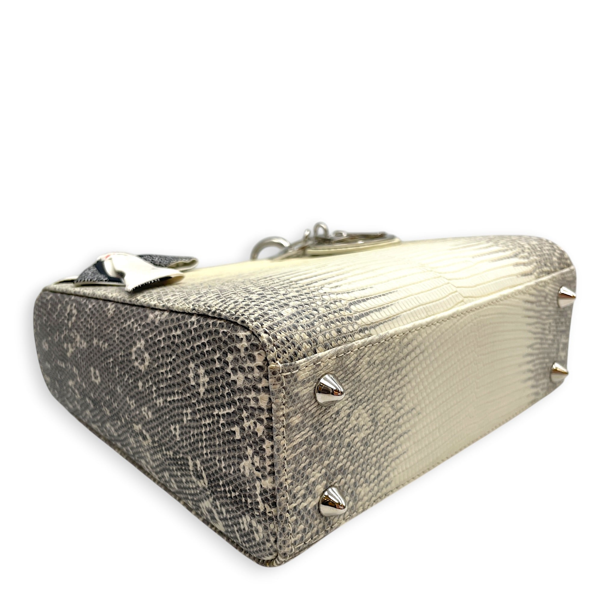 Lady Dior White Top Handle Bag in Lizard Varanus Salvator Silver hardware CL2603-20445 8