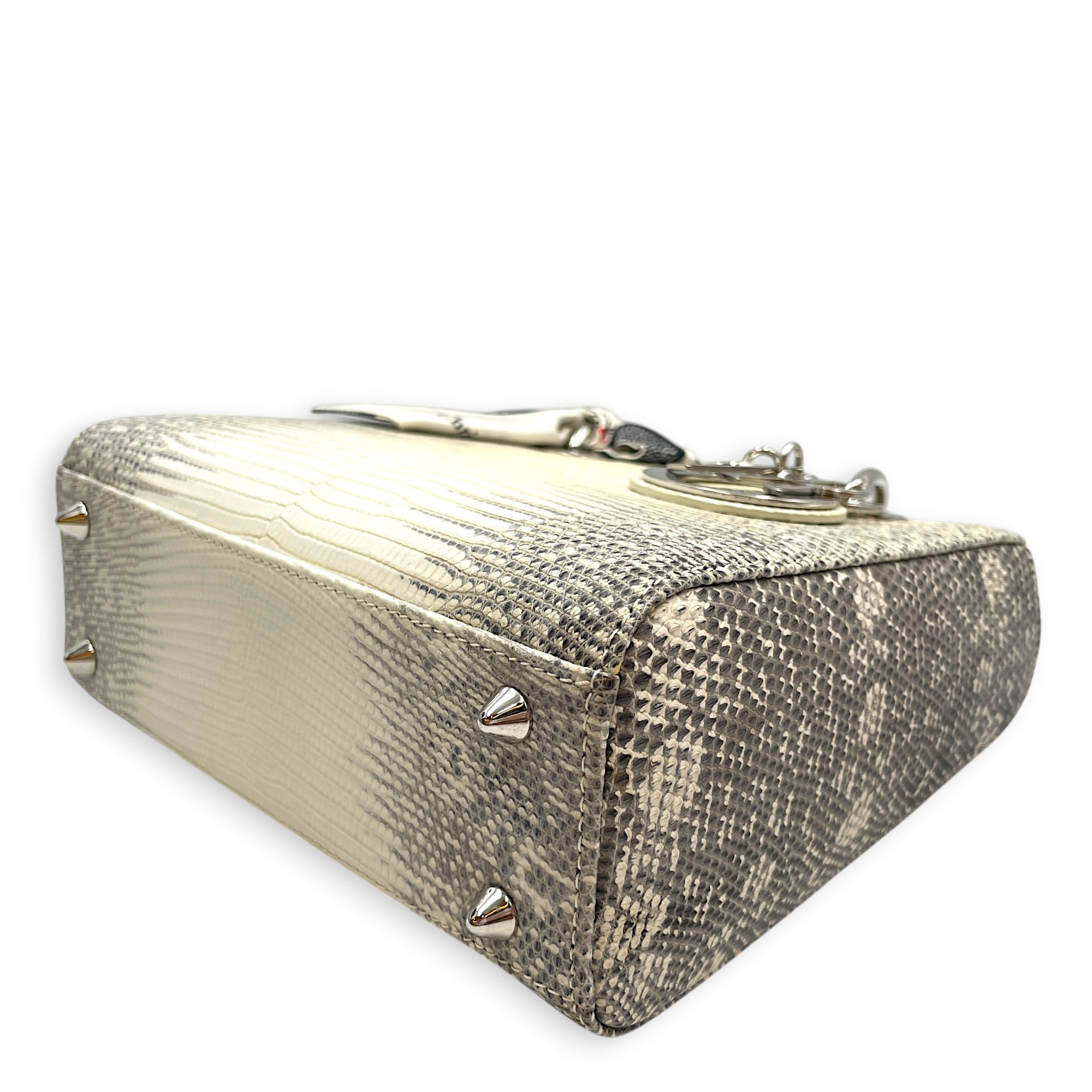 Lady Dior White Top Handle Bag in Lizard Varanus Salvator Silver hardware CL2603-20445 6