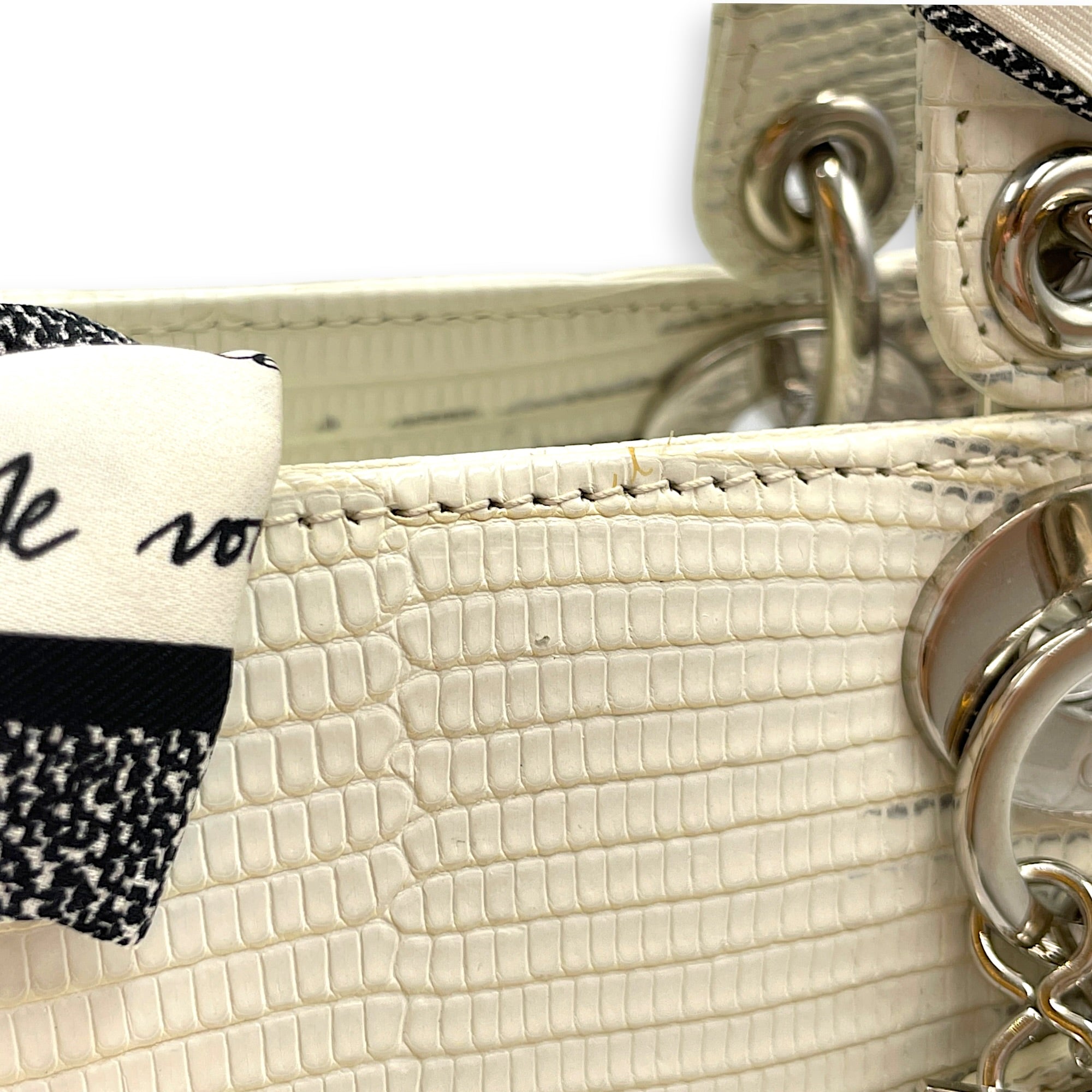 Lady Dior White Top Handle Bag in Lizard Varanus Salvator Silver hardware CL2603-20445 9