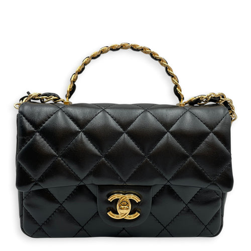 Timeless Classique 20 Black Top Handle Bag in Lambskin Gold hardware