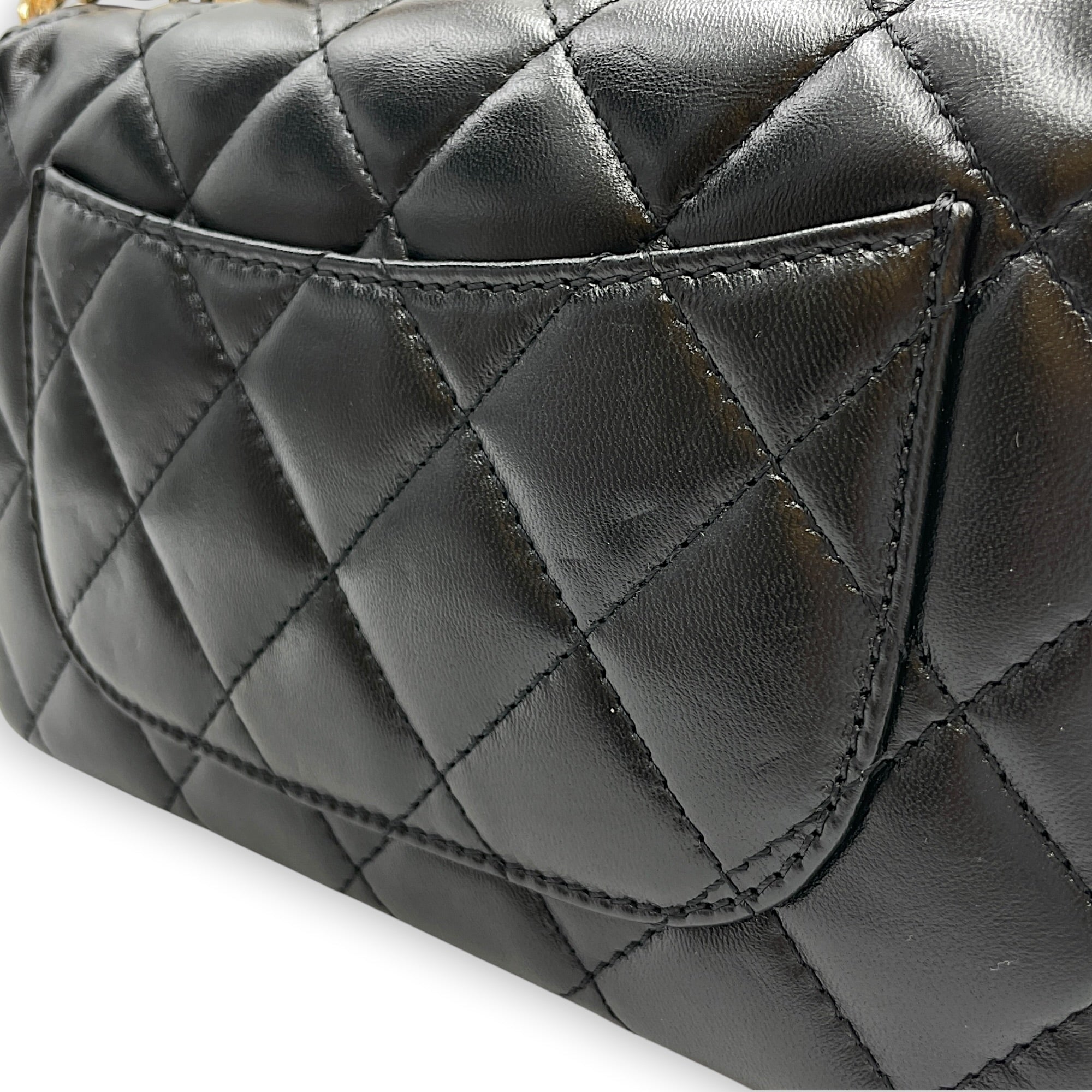 Timeless Classique 20 Black Top Handle Bag in Lambskin Gold hardware