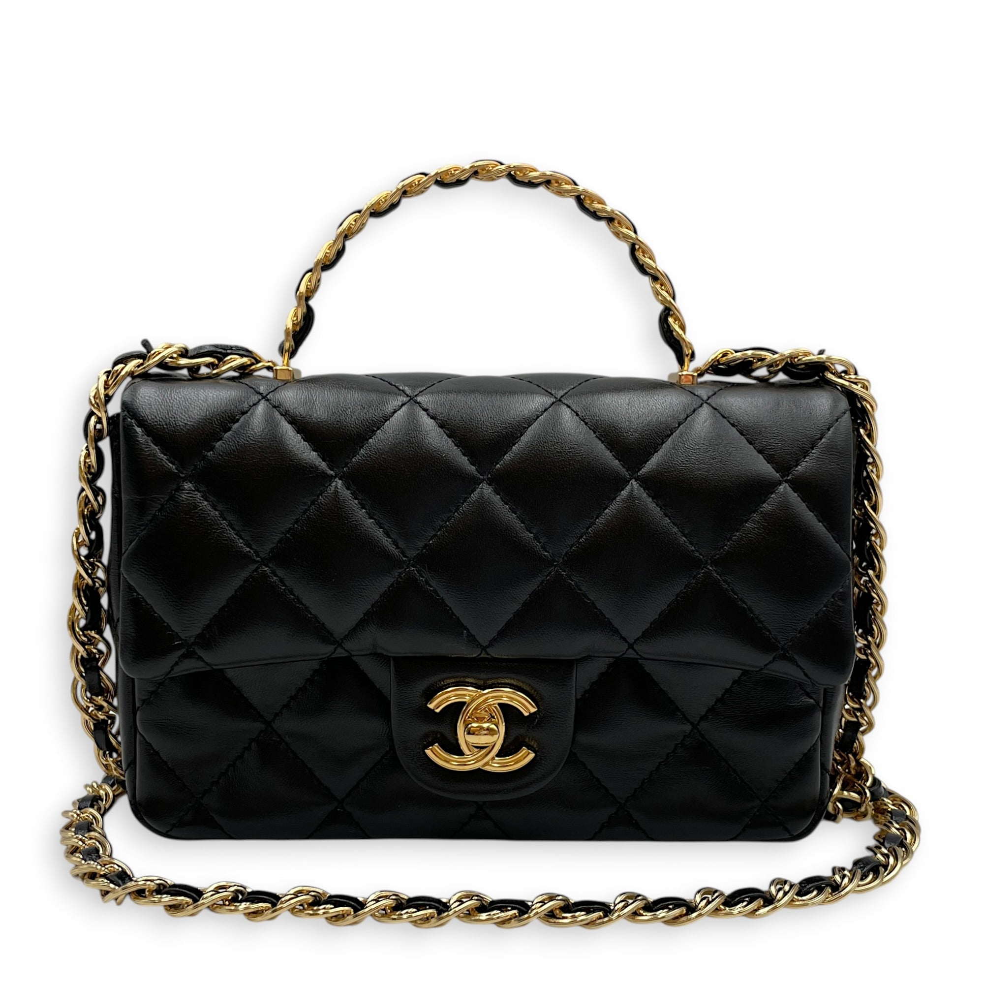 Timeless Classique 20 Black Top Handle Bag in Lambskin Gold hardware