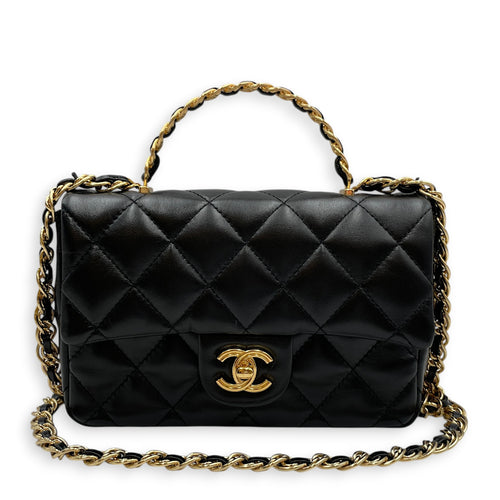 Timeless Classique 20 Black Top Handle Bag in Lambskin Gold hardware
