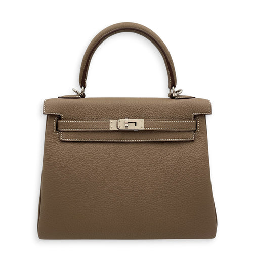 Kelly 25 Etoupe in Togo Palladium hardware