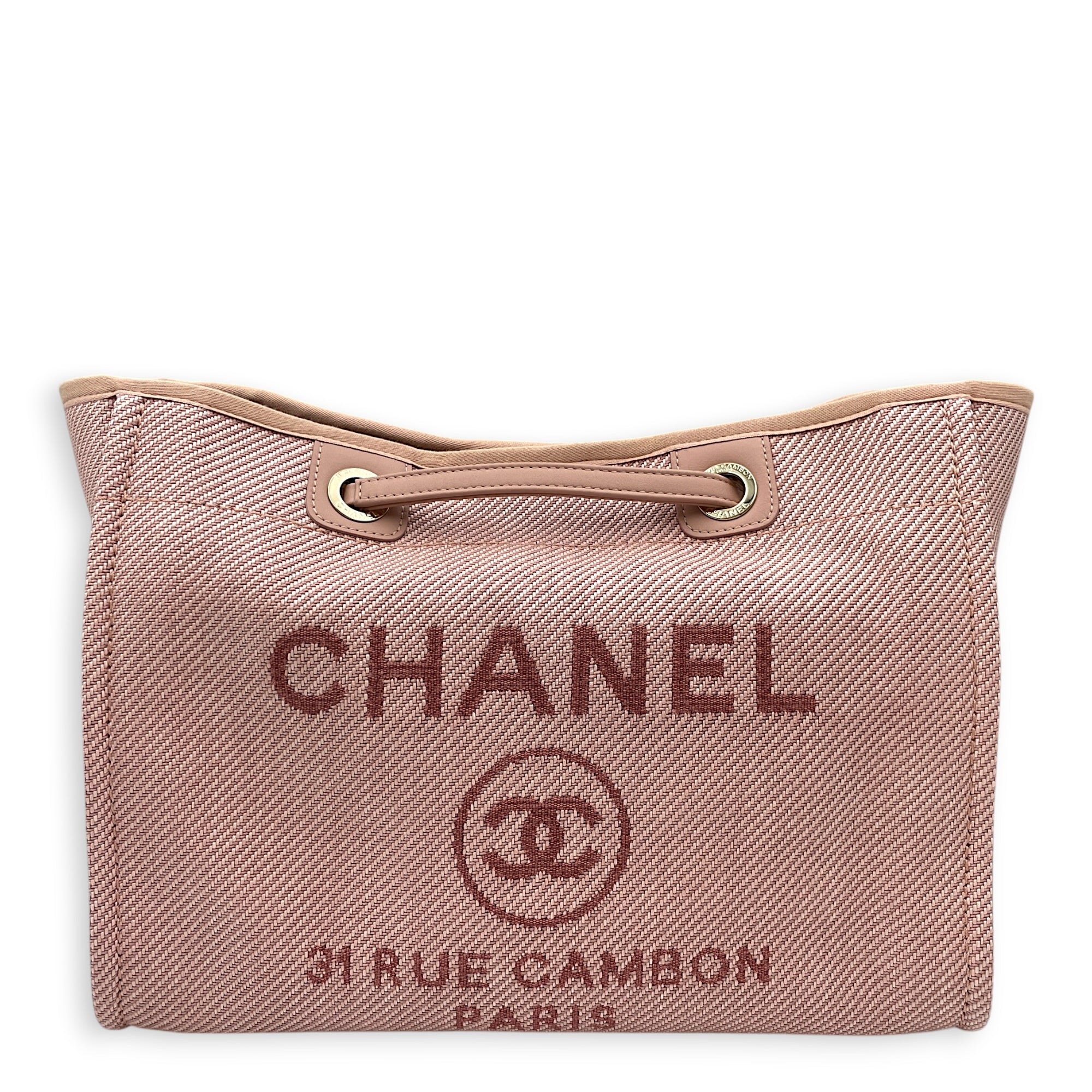 Deauville Tote 34 cm Small Pink Shoulder Bag in Canvas Gold hardware