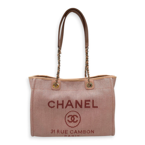 Deauville Tote 34 cm Small Pink Shoulder Bag in Canvas Gold hardware