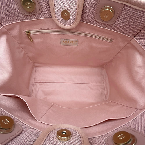 Deauville Tote 34 cm Small Pink Shoulder Bag in Canvas Gold hardware
