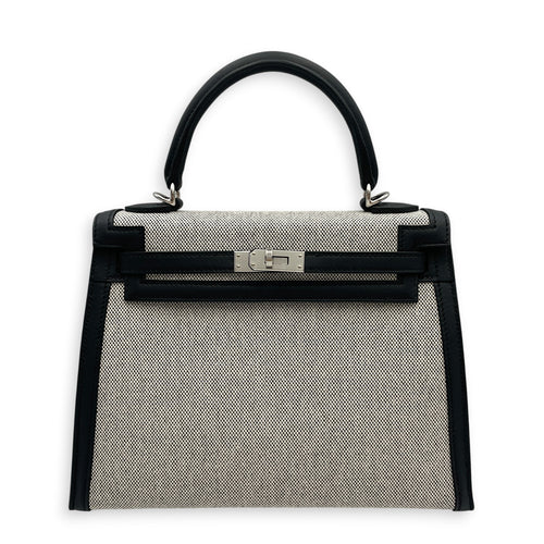 Sellier Kelly 25 Noir/Ecru-Noir in Swift/Toile H Palladium hardware