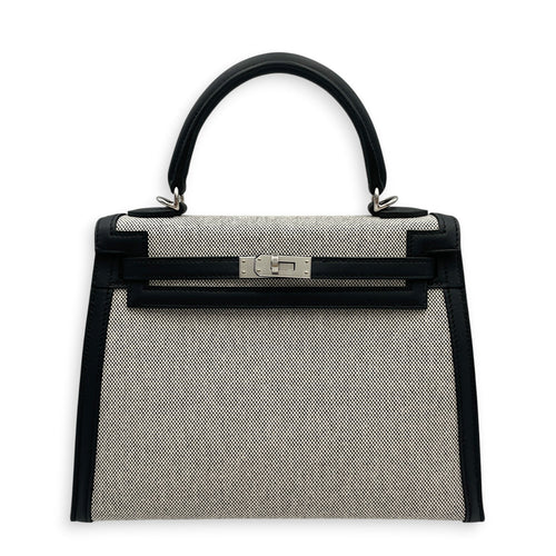 Sellier Kelly 25 Noir/Ecru-Noir in Swift/Toile H Palladium hardware CL2603-20472 1