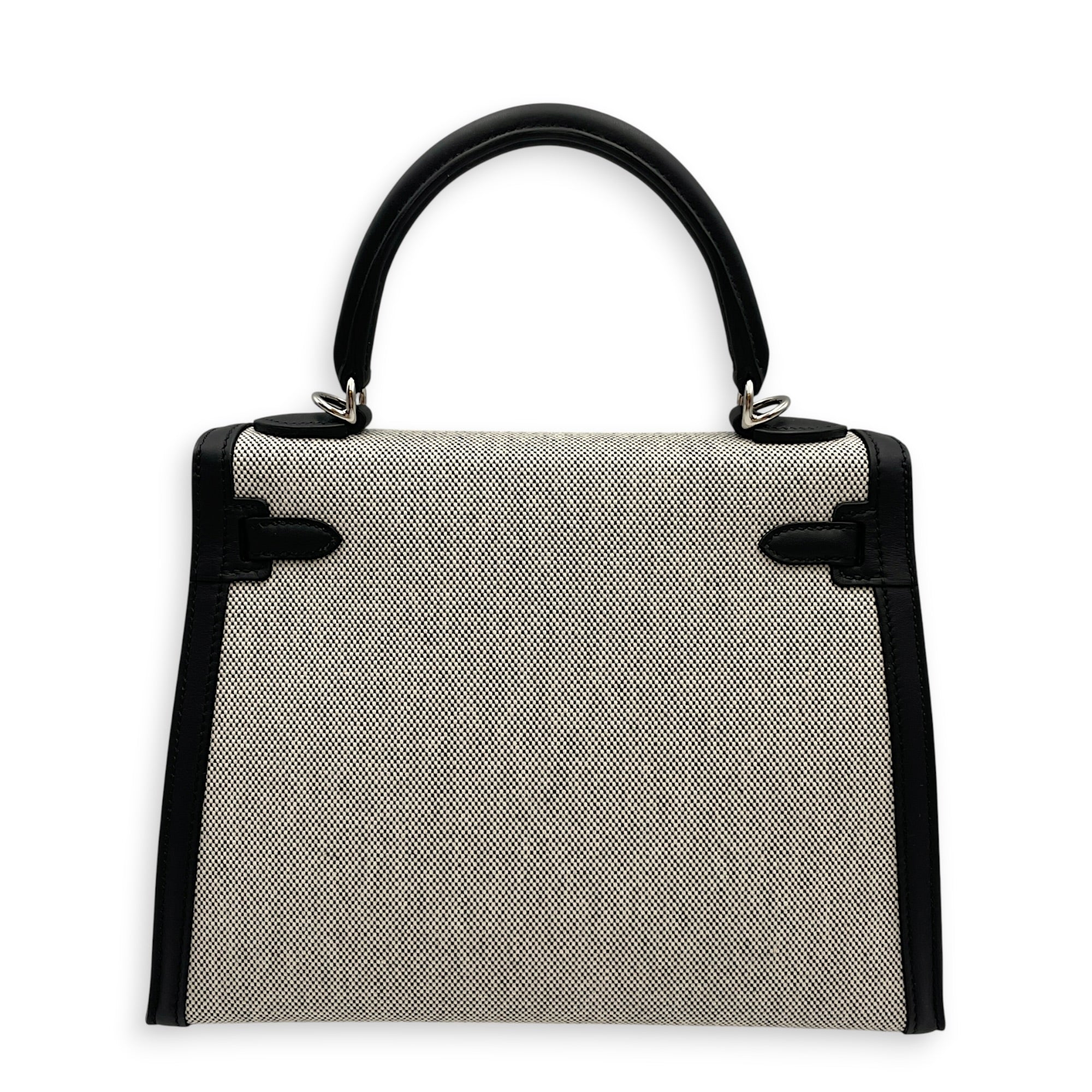 Sellier Kelly 25 Noir/Ecru-Noir in Swift/Toile H Palladium hardware