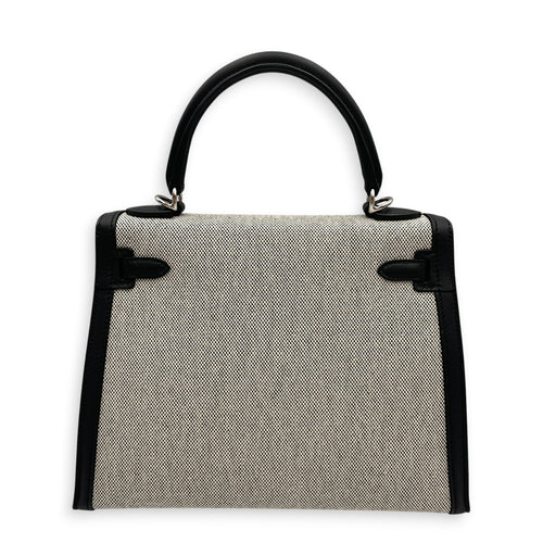 Sellier Kelly 25 Noir/Ecru-Noir in Swift/Toile H Palladium hardware