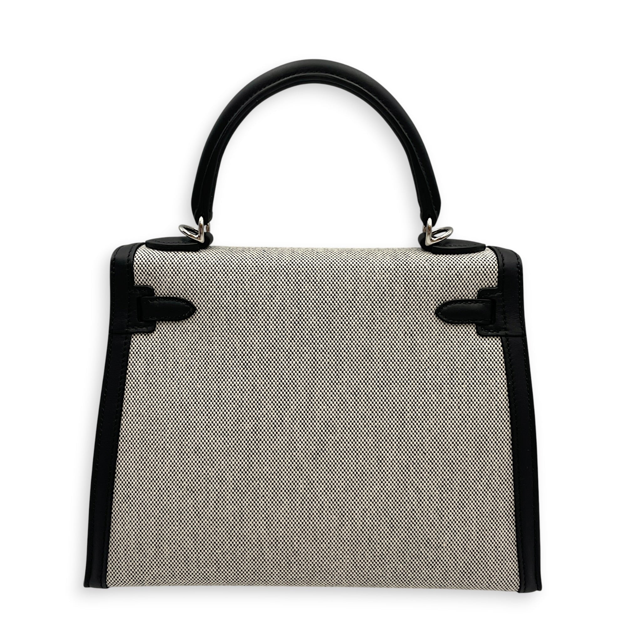 Sellier Kelly 25 Noir/Ecru-Noir in Swift/Toile H Palladium hardware CL2603-20472 2