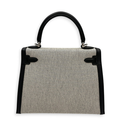 Sellier Kelly 25 Noir/Ecru-Noir in Swift/Toile H Palladium hardware CL2603-20472 2