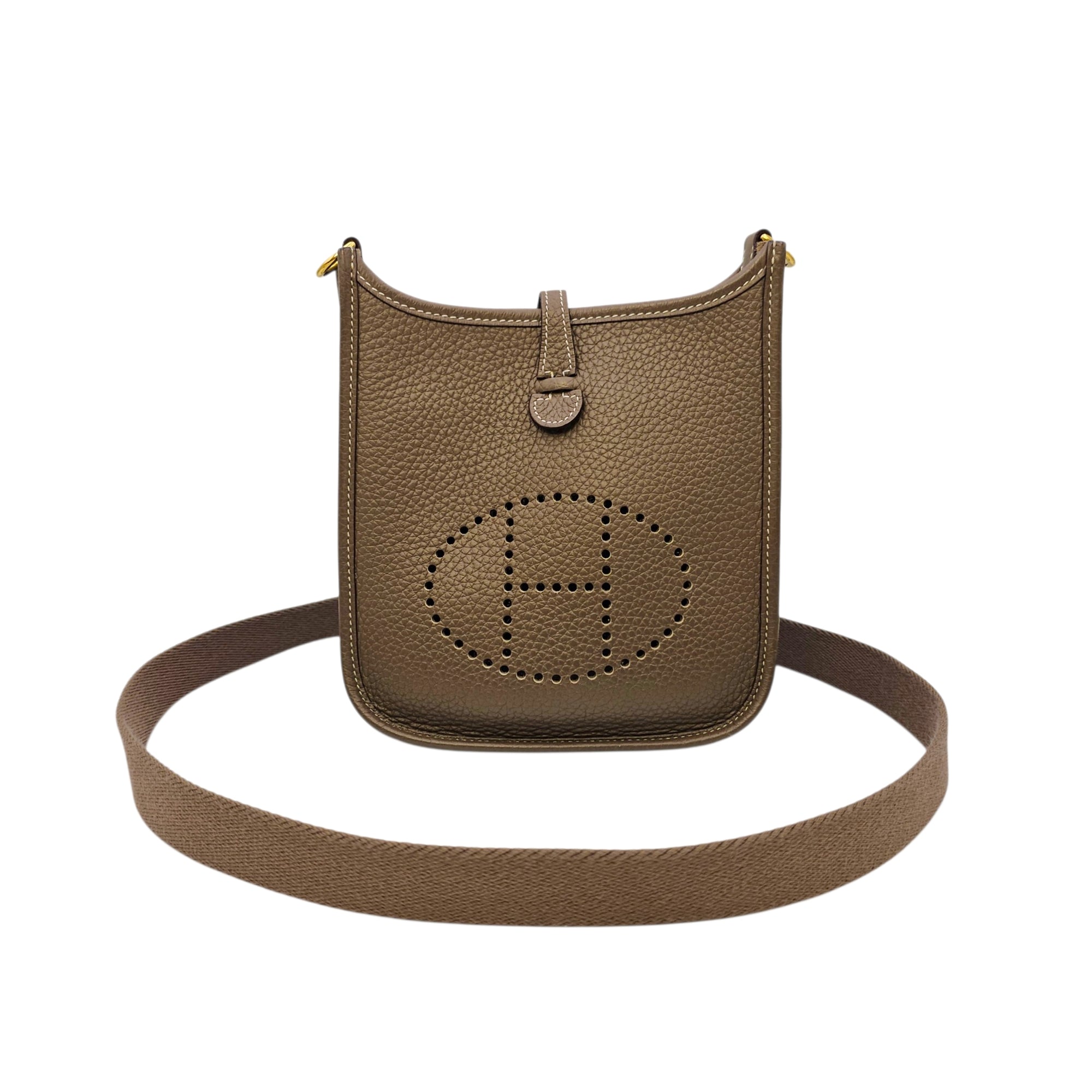 Evelyne Mini Etoupe in Clemence Gold hardware