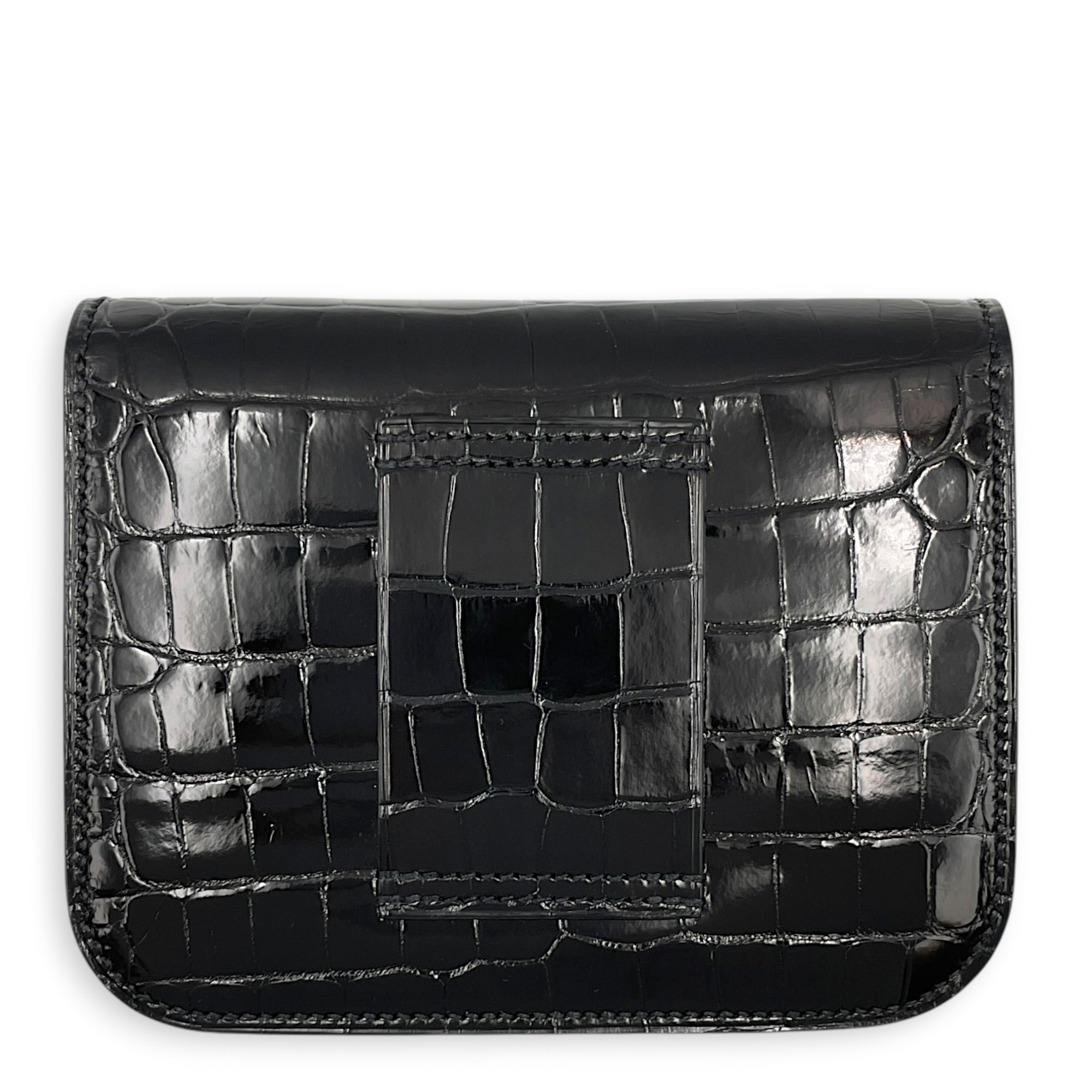 Constance slim Black Wallet in Shiny Alligator Gold hardware