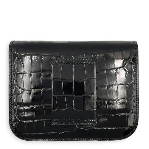 Constance slim Black Wallet in Shiny Alligator Gold hardware