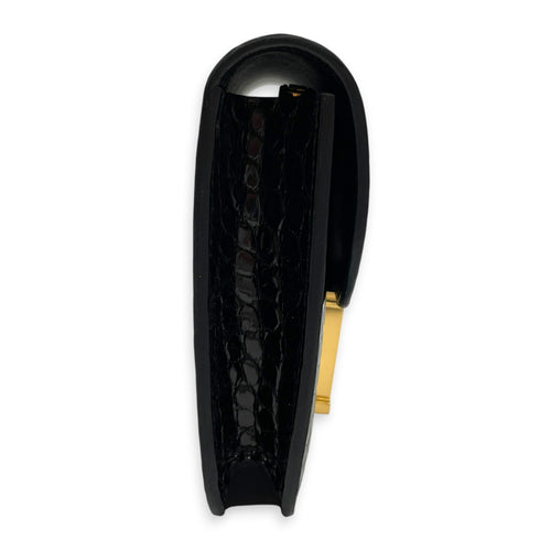 Constance slim Black Wallet in Shiny Alligator Gold hardware