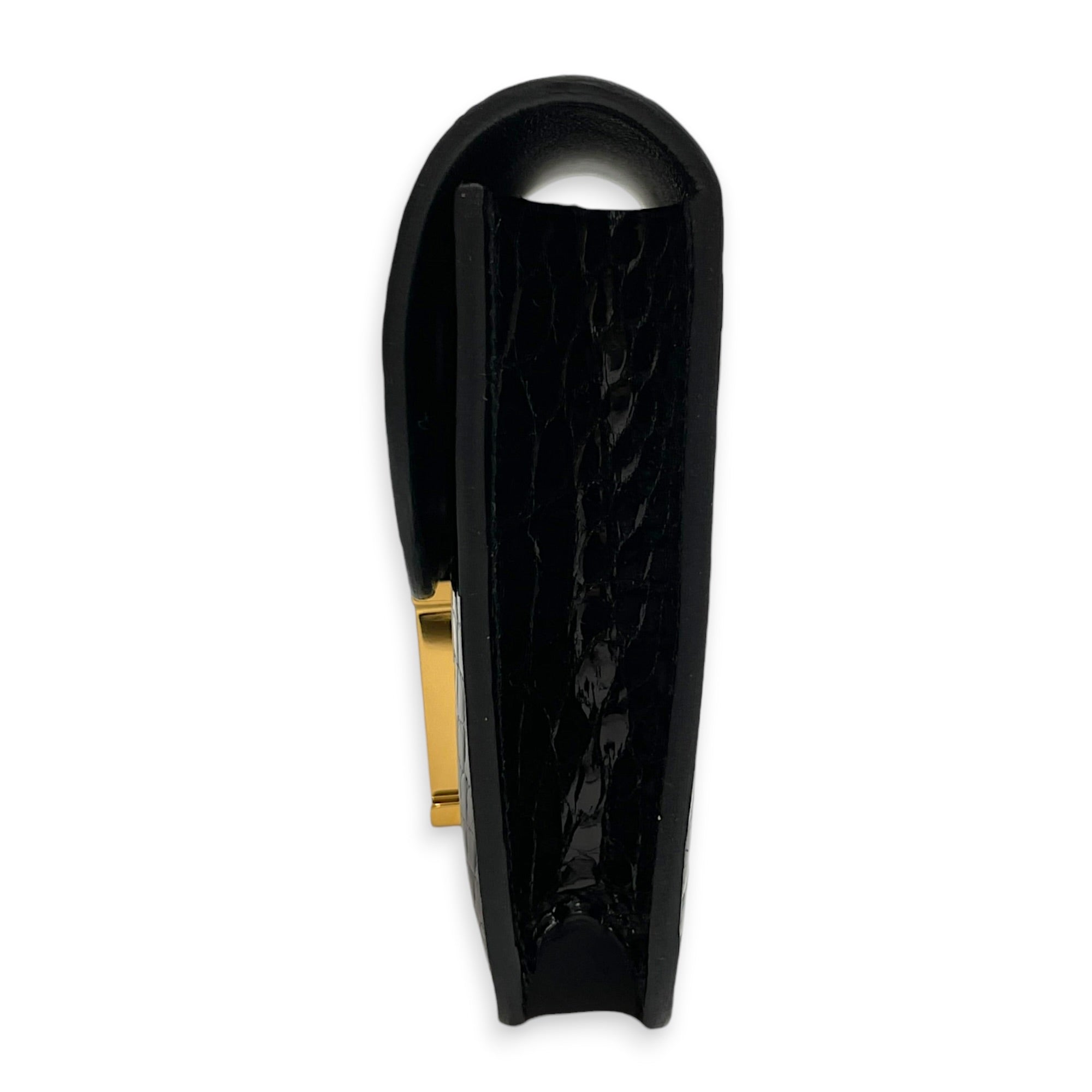 Constance slim Black Wallet in Shiny Alligator Gold hardware