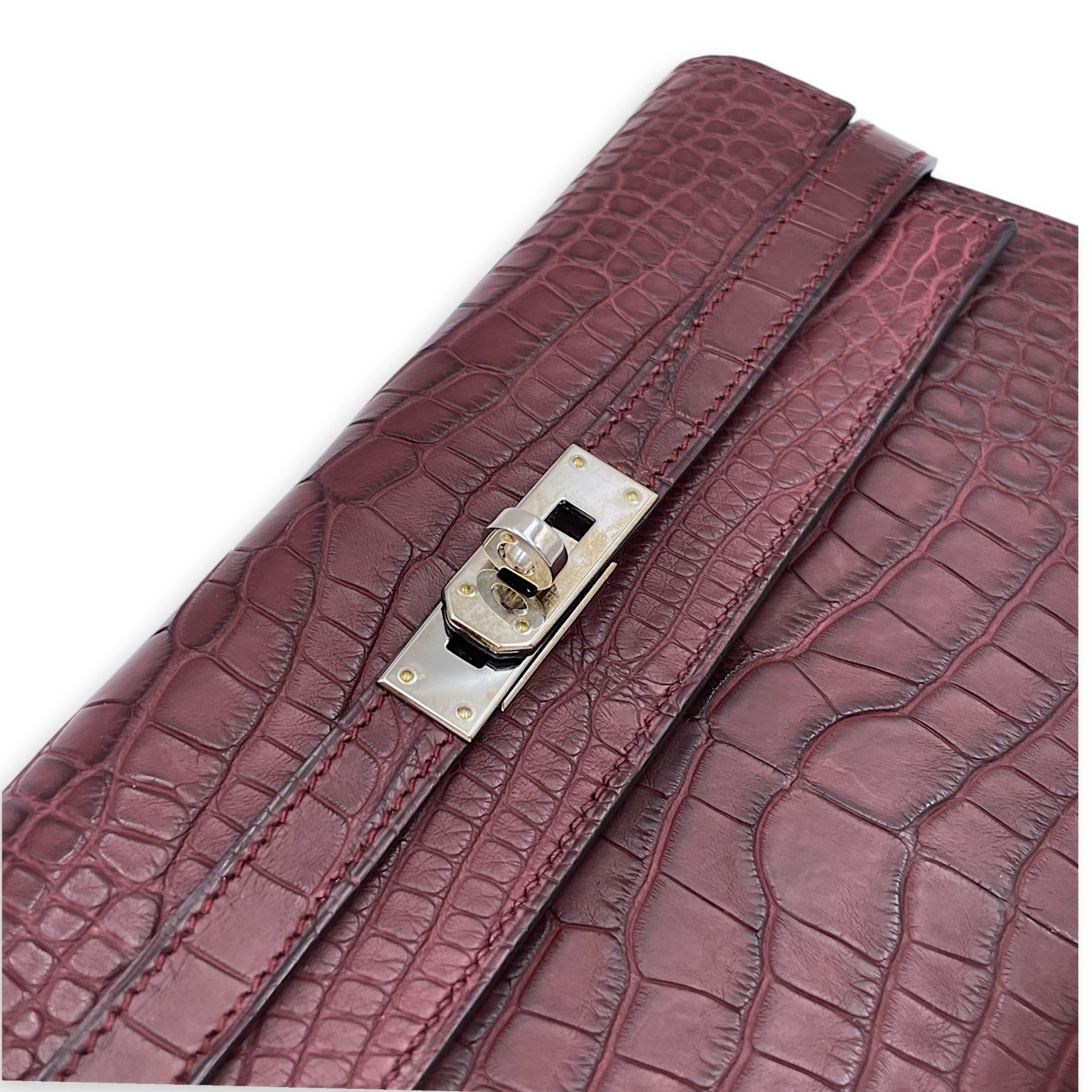 Kelly Wallet Bordeaux Wallet in Matte Alligator Palladium hardware