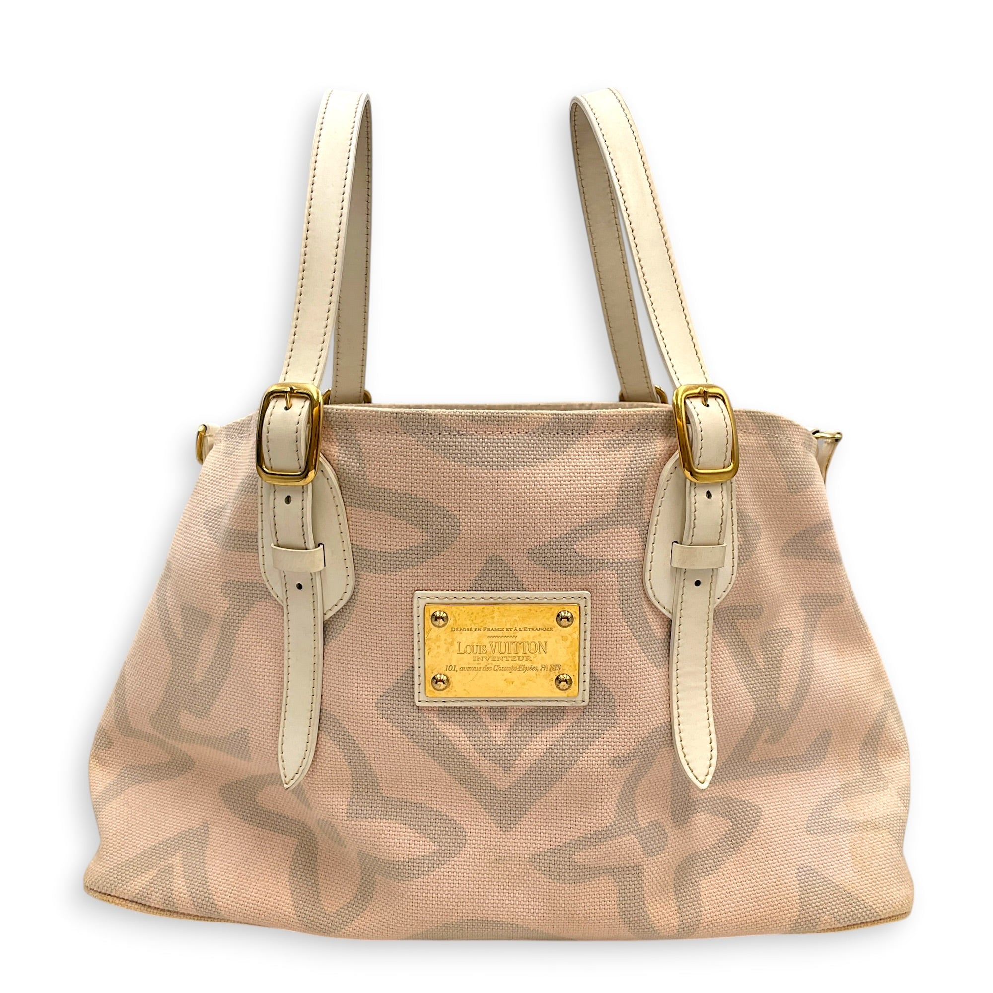 Tahitienne Cabas GM 38 Pink Shoulder Bag in Canvas Gold hardware