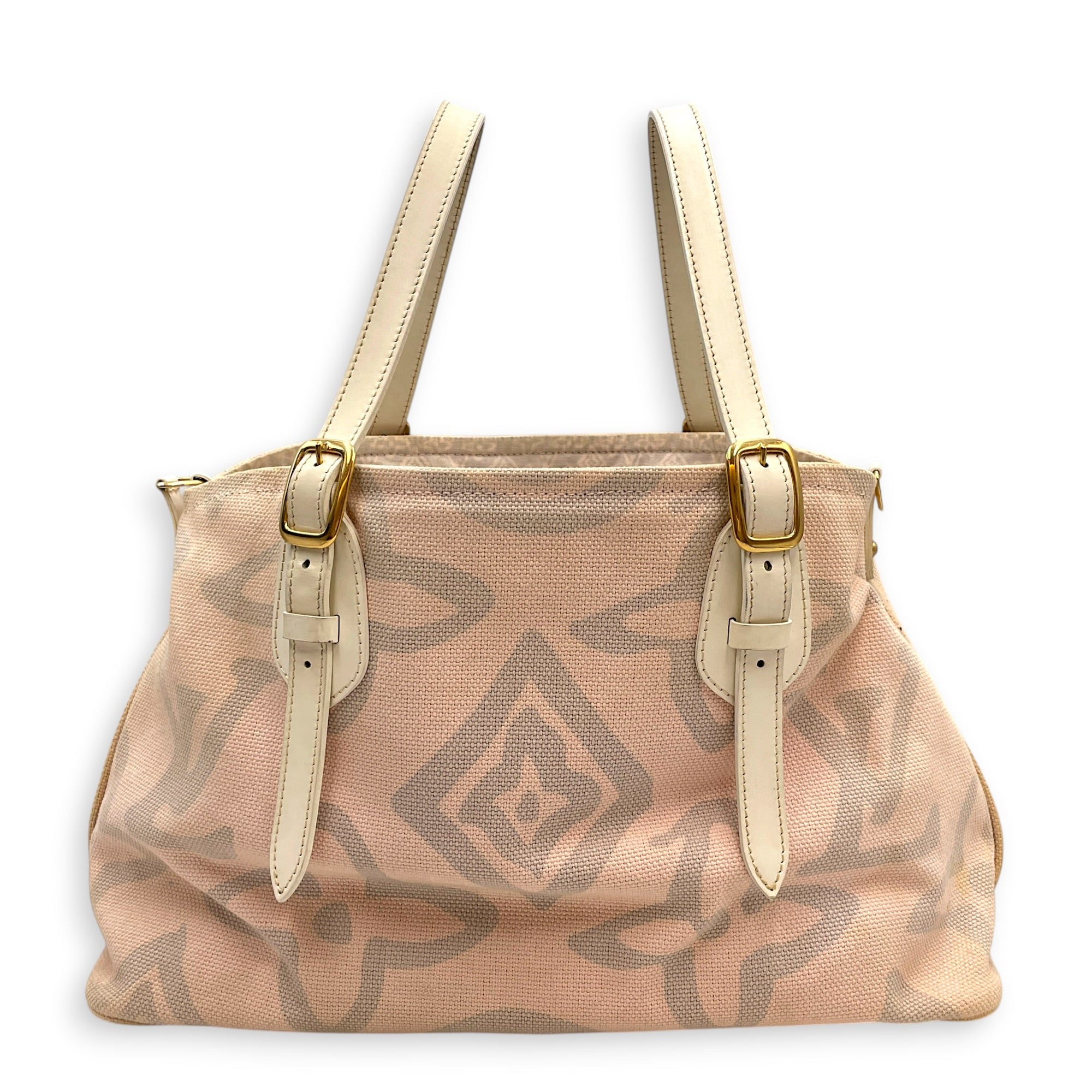 Tahitienne Cabas GM 38 Pink Shoulder Bag in Canvas Gold hardware