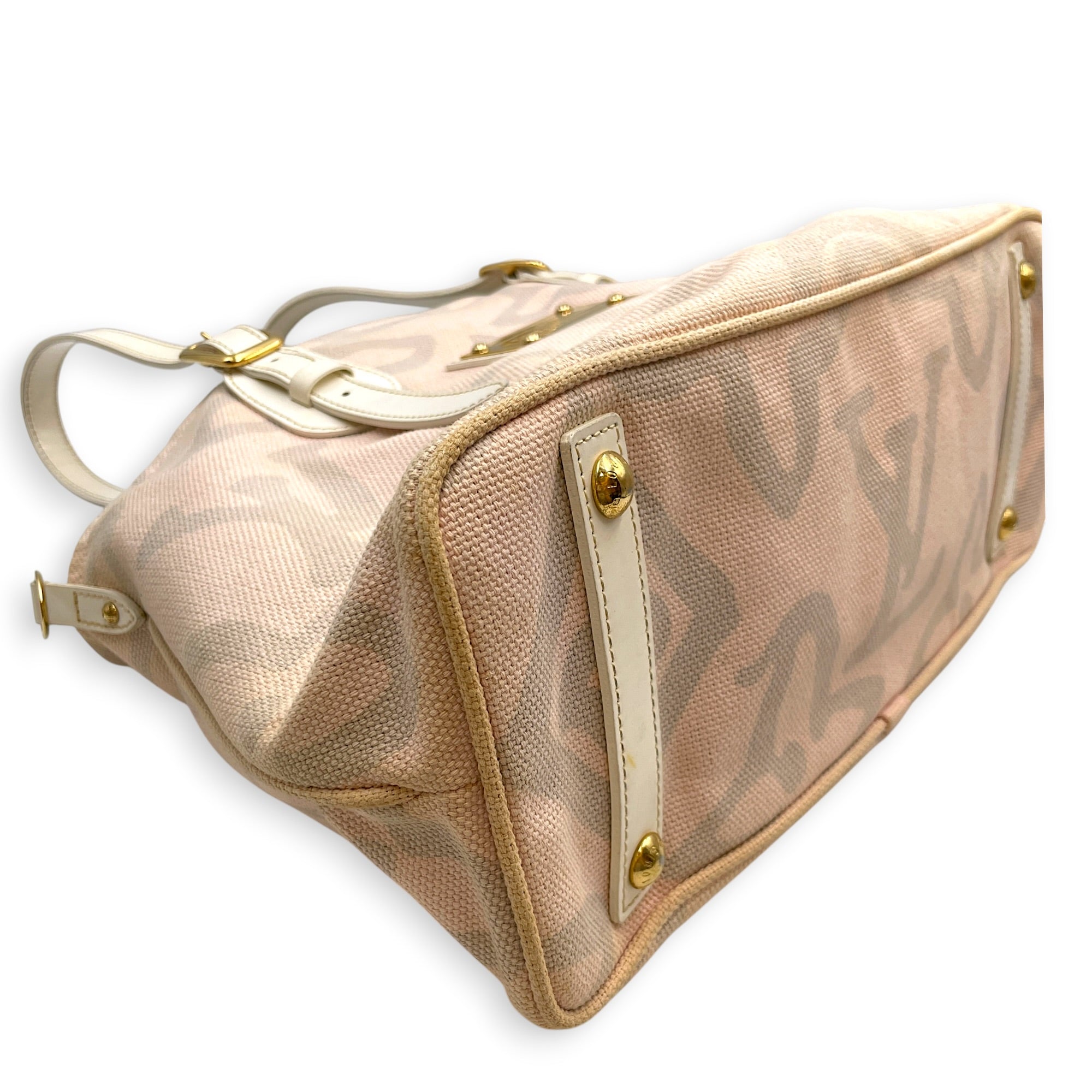 Tahitienne Cabas GM 38 Pink Shoulder Bag in Canvas Gold hardware