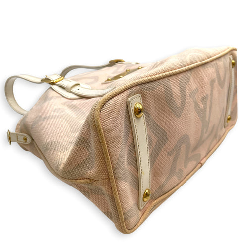Tahitienne Cabas GM 38 Pink Shoulder Bag in Canvas Gold hardware
