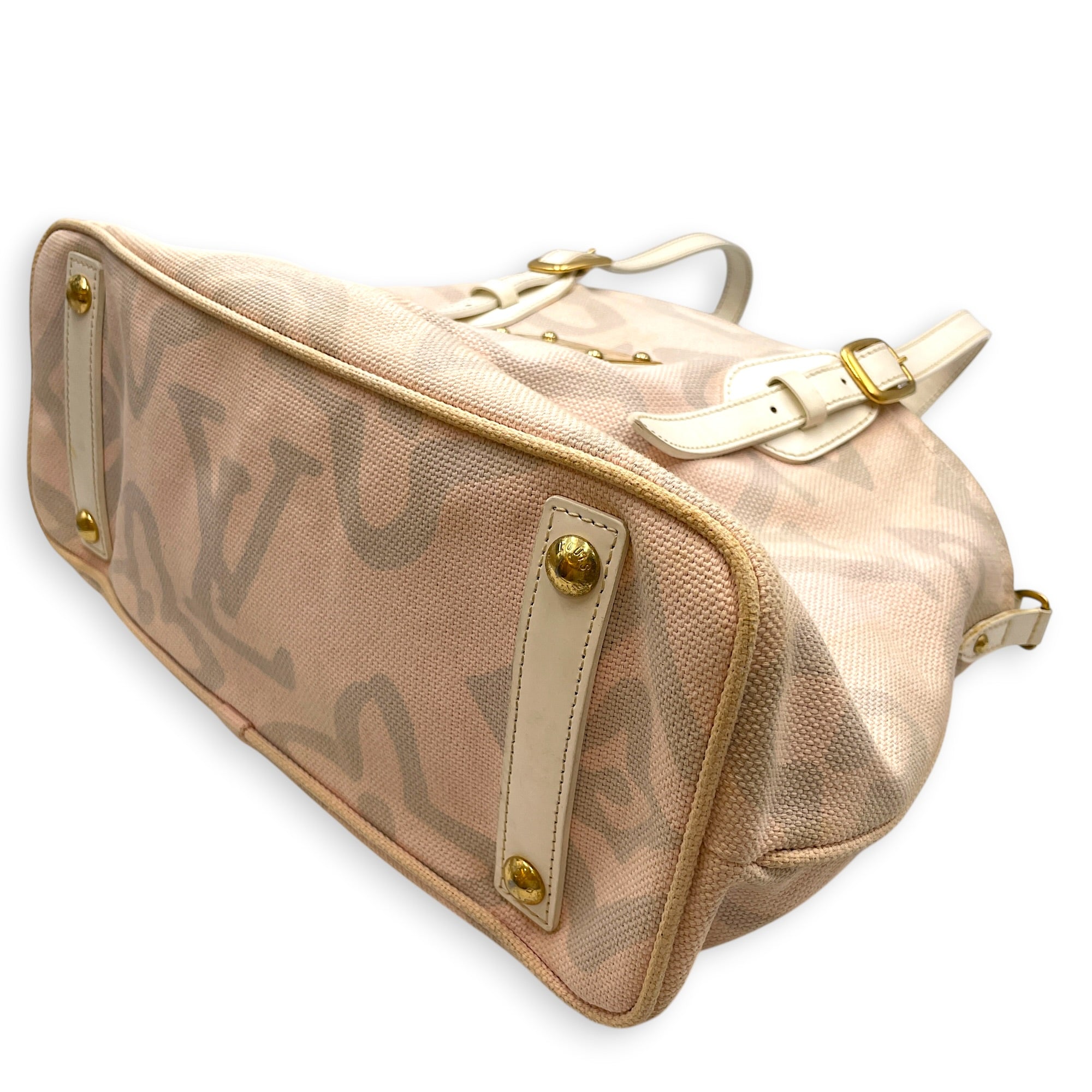 Tahitienne Cabas GM 38 Pink Shoulder Bag in Canvas Gold hardware