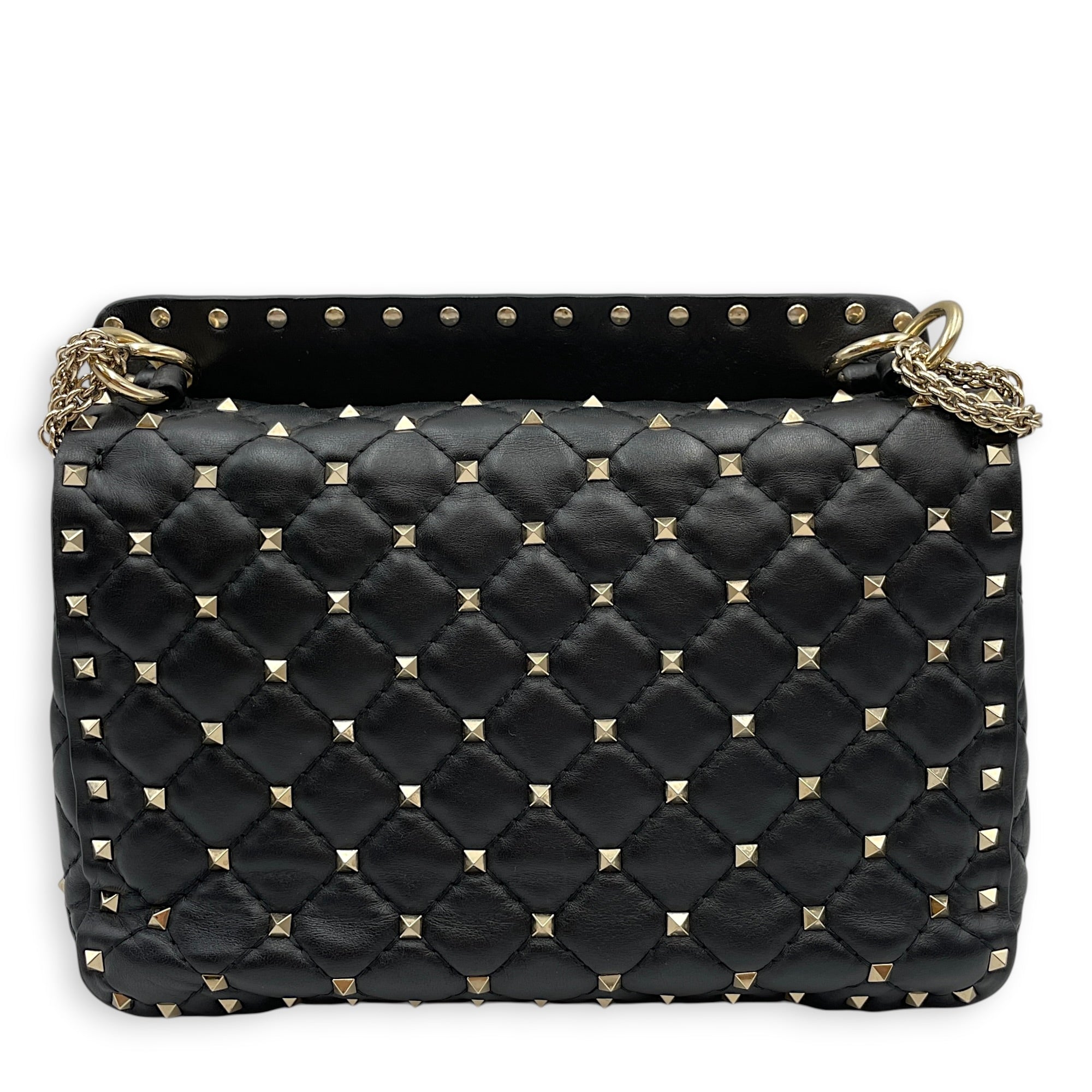 Garavani Rockstuds Spike 24 Black Shoulder Bag in Calfskin Gold hardware