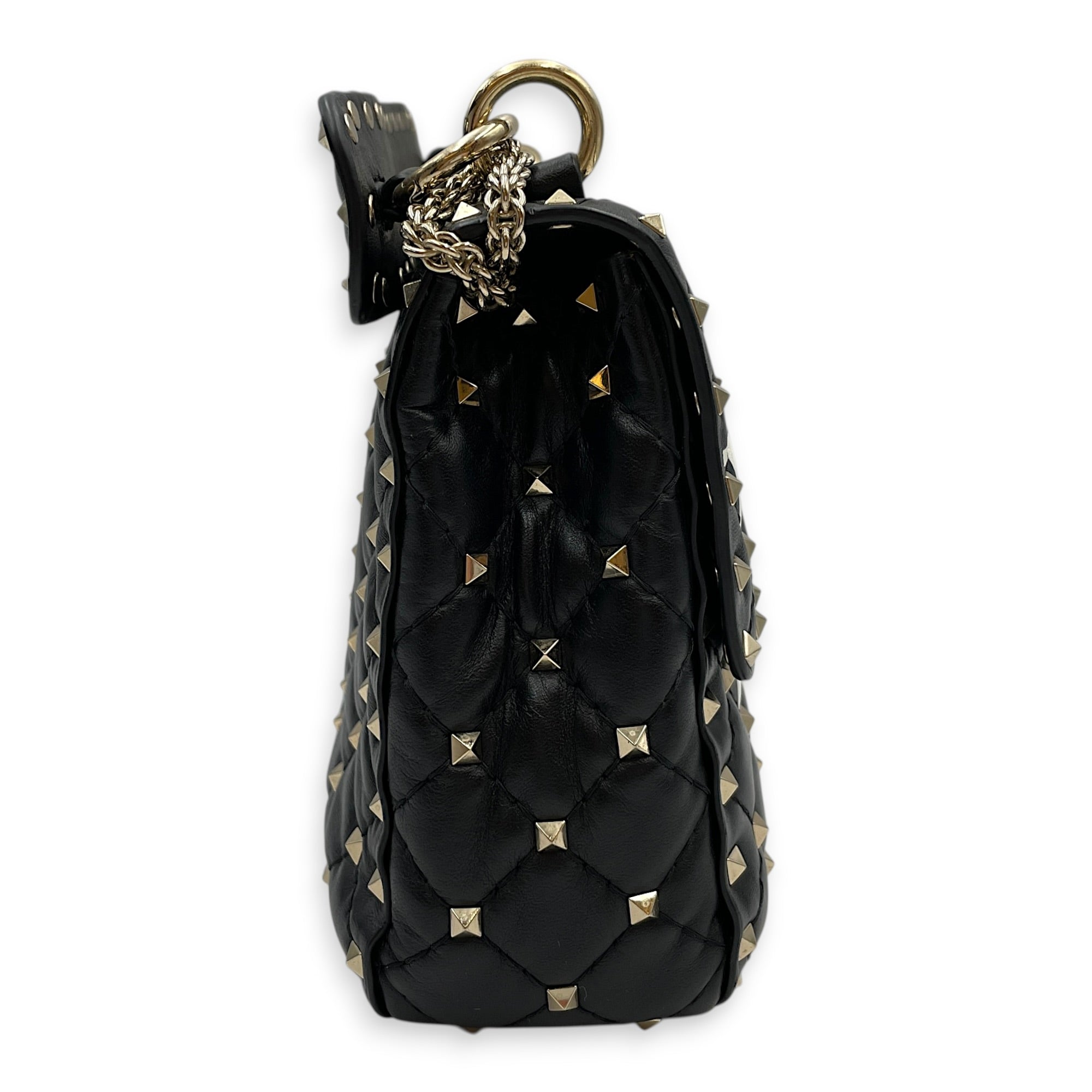 Garavani Rockstuds Spike 24 Black Shoulder Bag in Calfskin Gold hardware