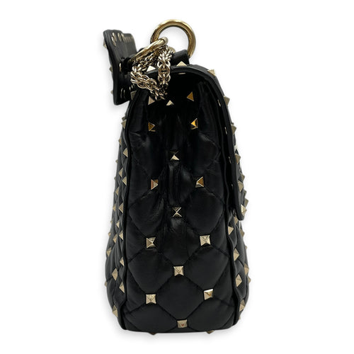 Garavani Rockstuds Spike 24 Black Shoulder Bag in Calfskin Gold hardware