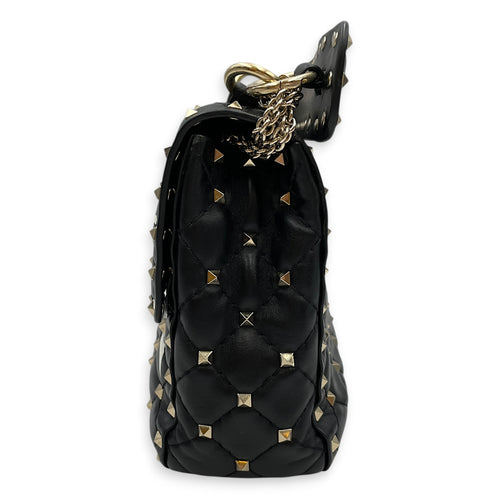 Garavani Rockstuds Spike 24 Black Shoulder Bag in Calfskin Gold hardware